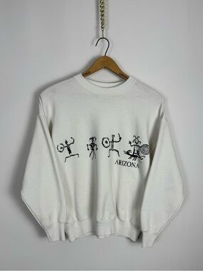 Vintage 90s Arizona Hanes White Crewneck Sweatshirt with Black Graphic